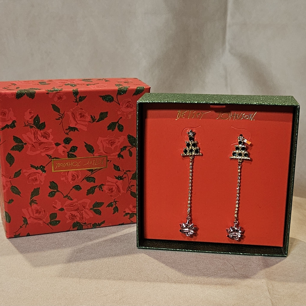 Betsey Johnson Red and Gold Dangle Earrings
